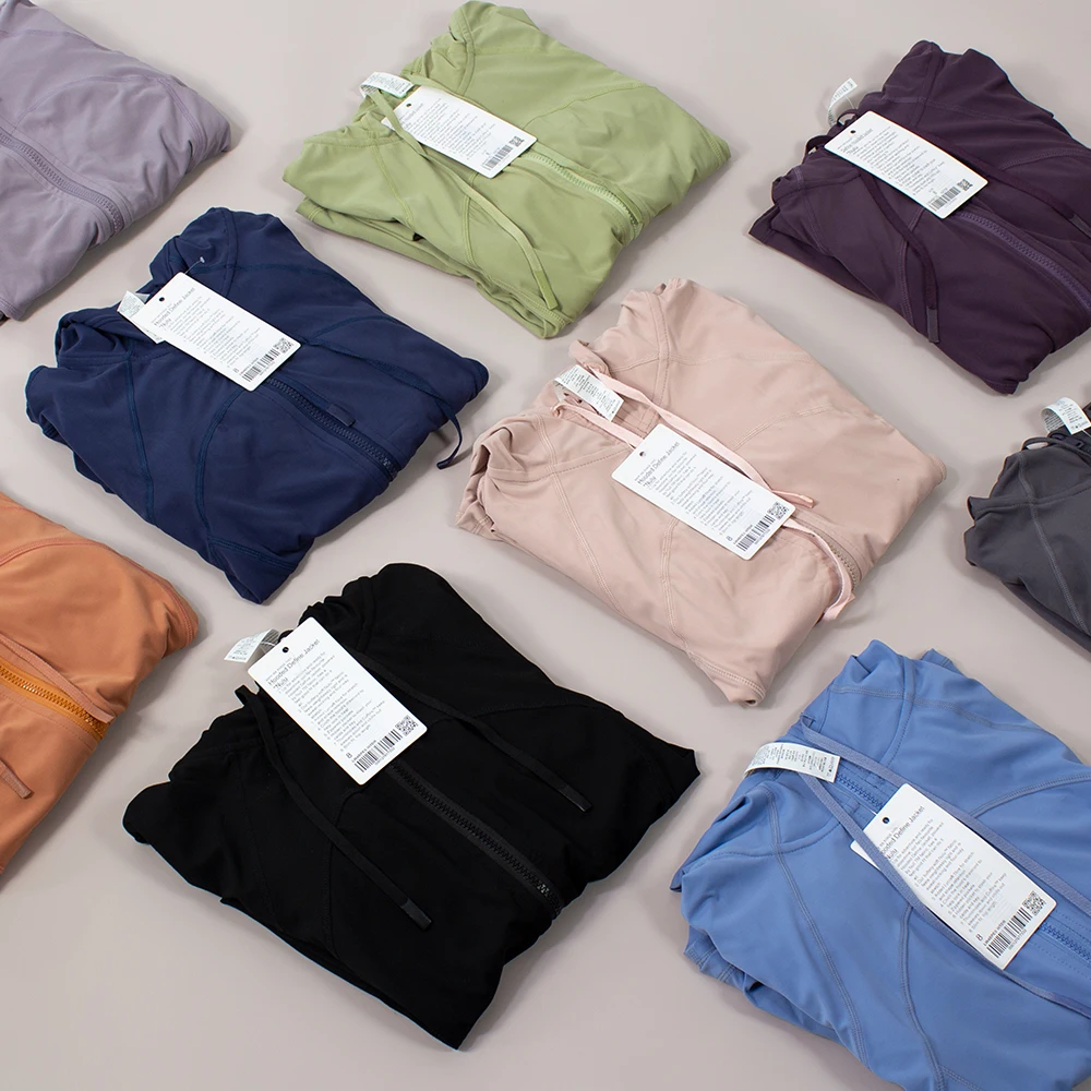 Lulu Define Hooded Jacket Women Fitness Long Sleeve Crop Top Zipper Gym Coat Workout Jogger Shirts Ladies Sportswear