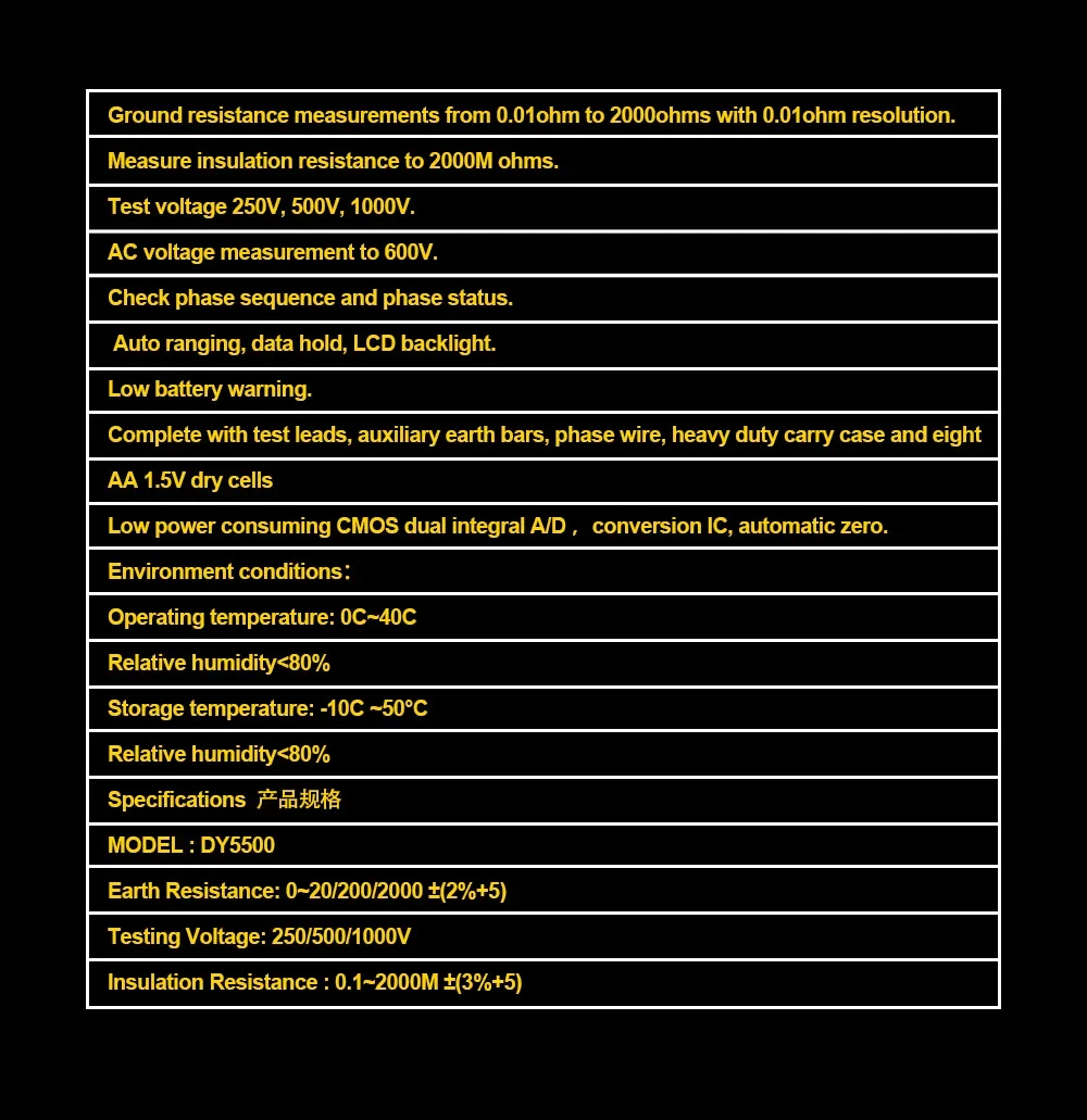 DUOYI DY5500 4 в 1 цифровой многофункциональный мультиметр-тестер изоляции заземления