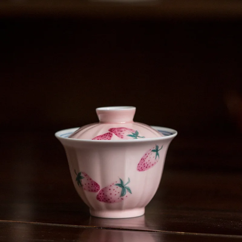 

Ручная роспись, розовая клубника, три Цай, маленькая Дамская чаша для приготовления чая, семейный чайный набор, керамический подарок, чайные приспособления