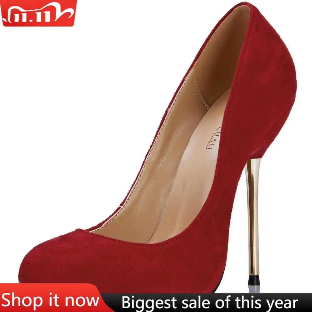 

CHMILE CHAU Suede Sexy Dress Party Shoes Women Round Toe Stiletto Iron High Heels Fashion Ladies Pumps Zapatos Mujer 3845-b