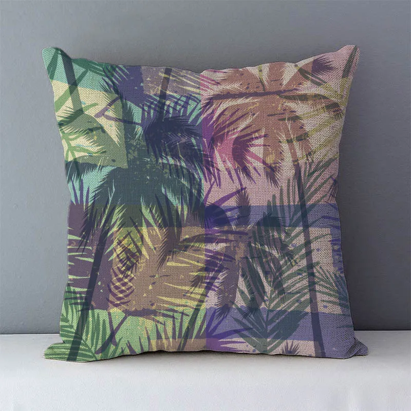 

Cushion Cover 45*45cm Home Decorative Pillowcase Throw Pillow Covers For Sofa Bed Seat Back Cushions Flax Linen Tropical Plants