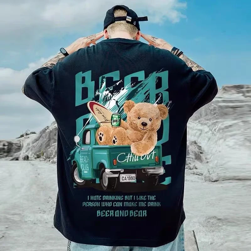 

Niche T-shirt Design Sense Truck Skateboard Doll Bear Print High Quality Men Women Oversize T Shirt