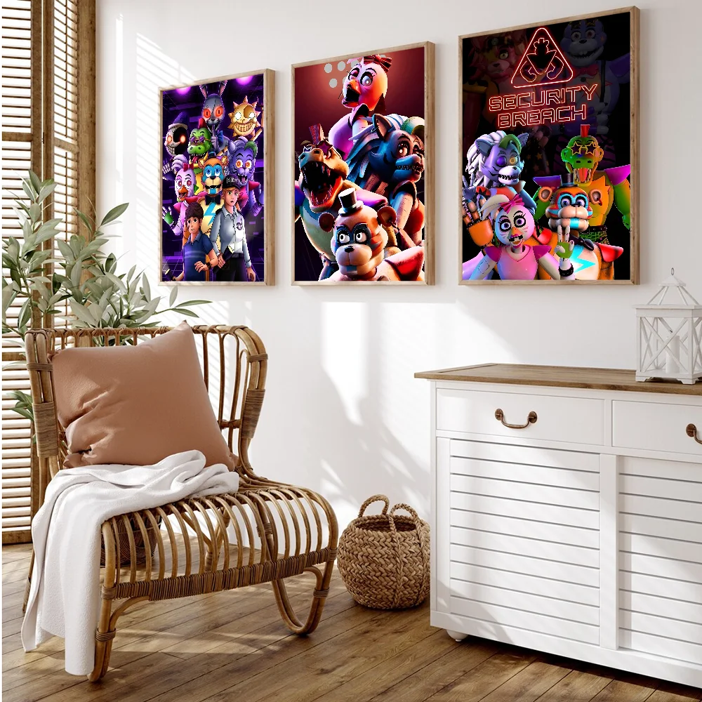 Самоклеящаяся Художественная Бумага Fnaf Постер В Стиле Ретро Настенная Наклейка