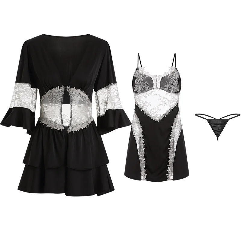 Новинка 3 шт. пижамных комплекта MECHCITIZ для женщин кружевная ночная рубашка халат