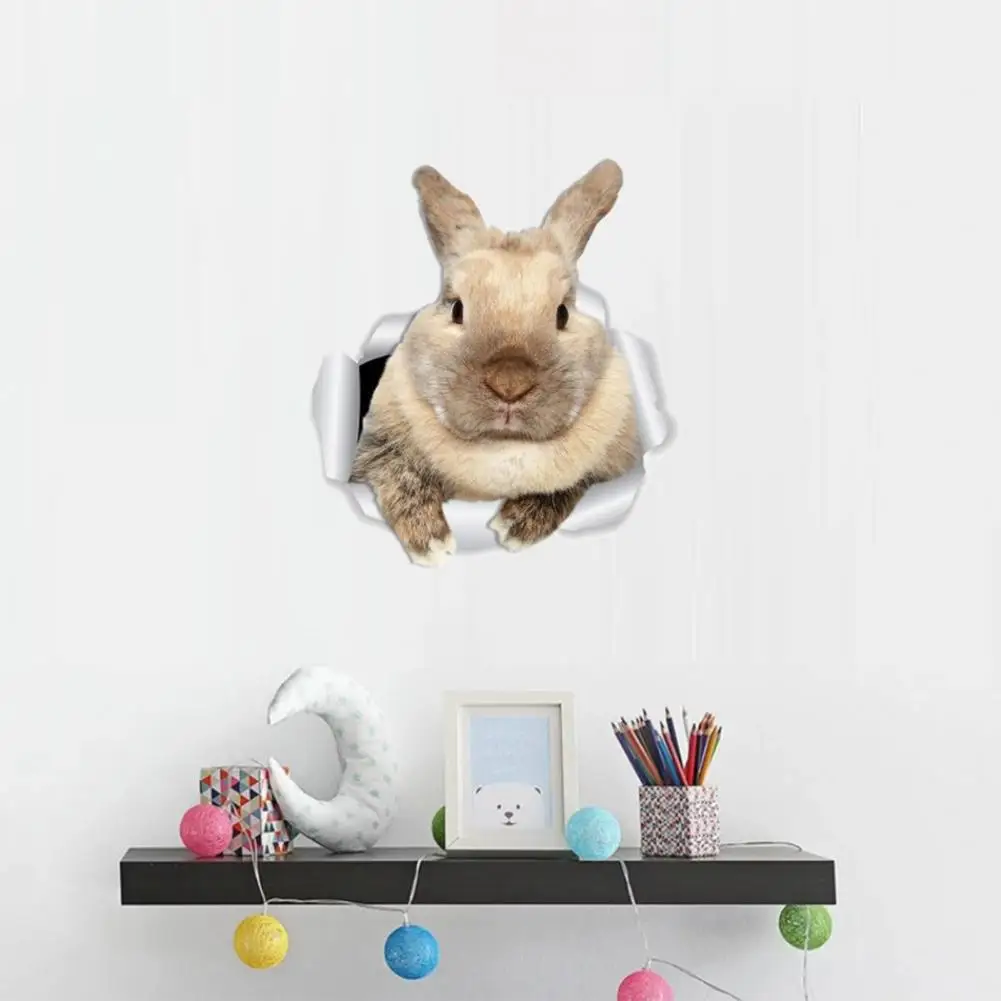

Easter Rabbit Wall Sticker 3D Visual Effect Self-adhesive Detachable PVC Easter Bunny Toilet Window Decorating Decal Home Decor