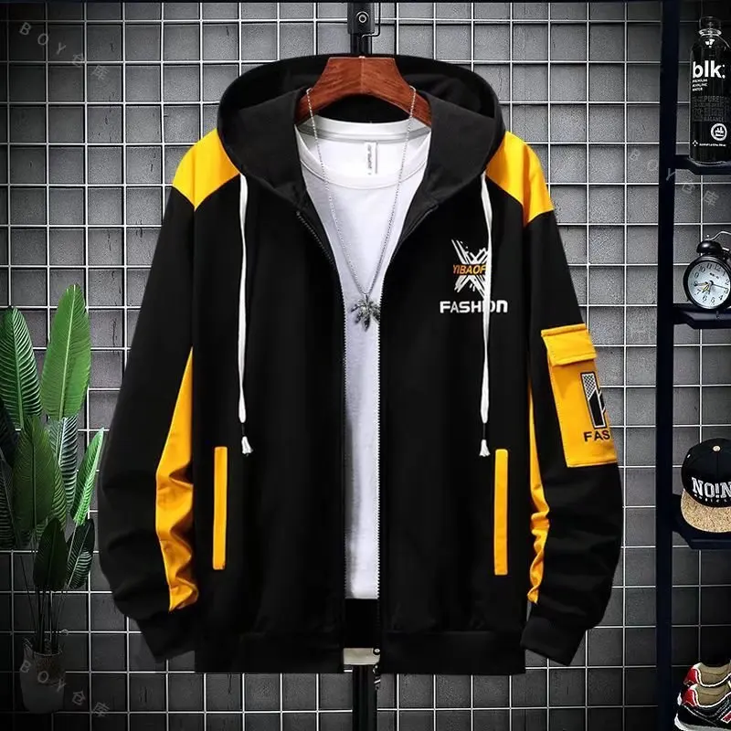 2023 Spring Autumn Men Tracksuit Hoodies and Sweatpants Fashion Casual Patchwork Youth Preppy Style Light Coat