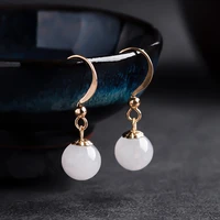 burmese jade beaded earrings gift chinese vintage jewelry women 925 silver accessories white carved gifts amulets natural