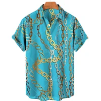 2022 new fashion gold chain printed shirts mens hawaiian shirts lapel single button big shirts seaside vacation beach tops