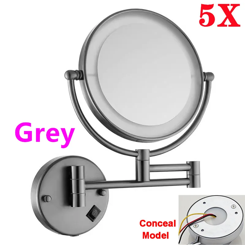 

Складное зеркало для ванной комнаты розового золота со светодиодной подсветкой, настенное домашнее зеркало для макияжа с подсветкой, 5X увеличительная вилка, зеркала для ванны