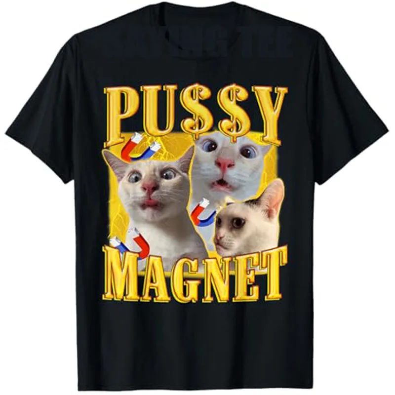 Ironic PUSSY MAGNET Cat Meme Забавная футболка с юмором для взрослых Саркастическая рисунком