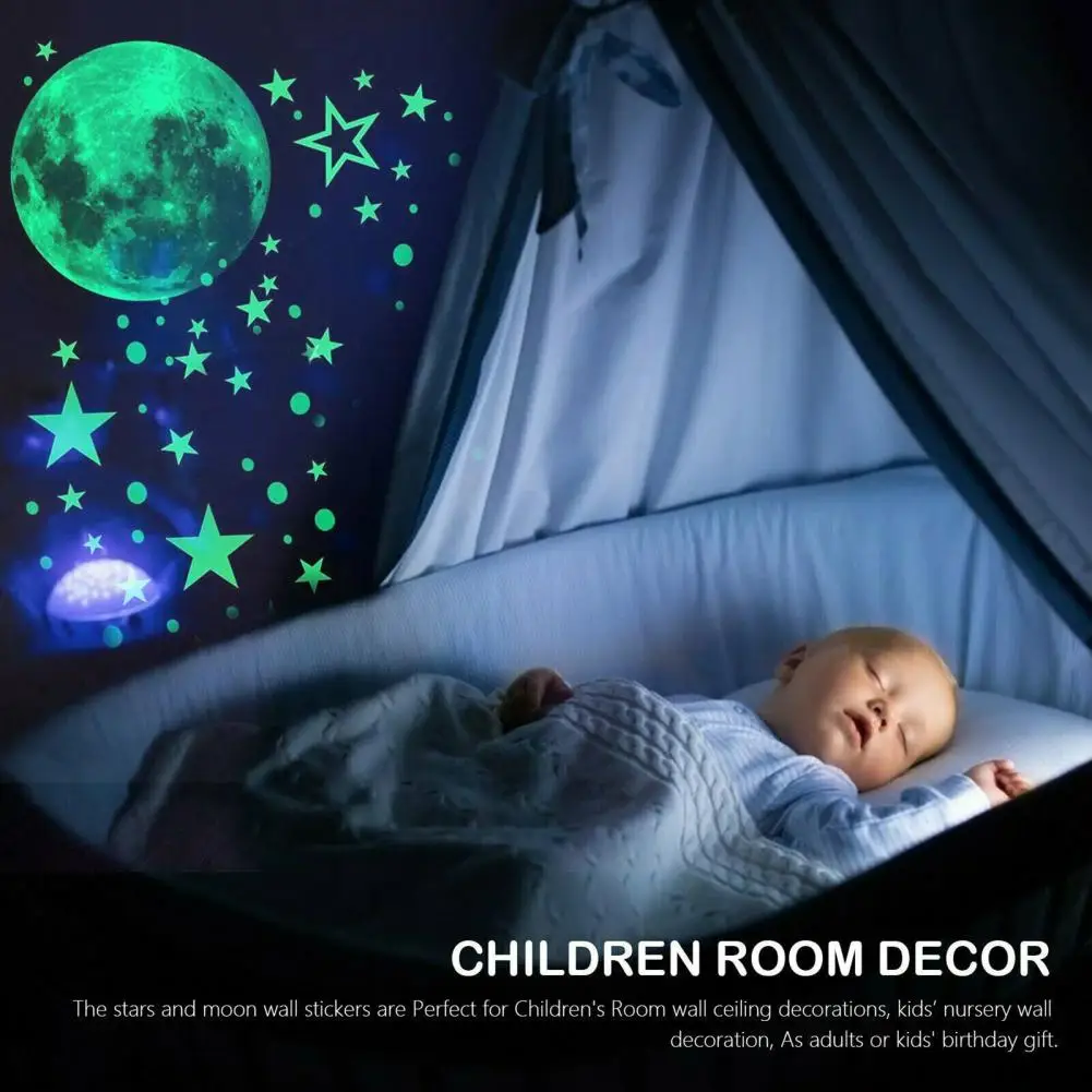 1 Set Charming Sticker Removable Multifunctinal Eco-Friendly Stars Moon Glittering Background Decals | Wall Stickers