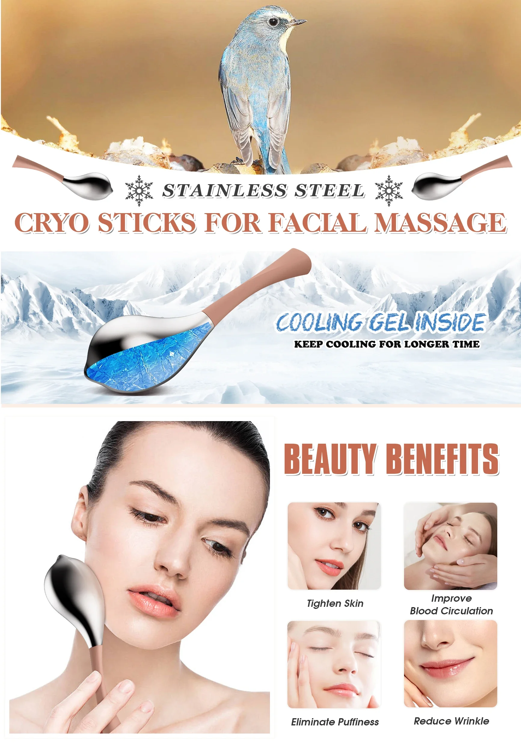 Металлические криоинструменты замораживающий криостика массажер для лица