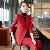 2022 autumn winter formal ladies red blazer women business suits with sets work wear office uniform 5xl size pants jacket