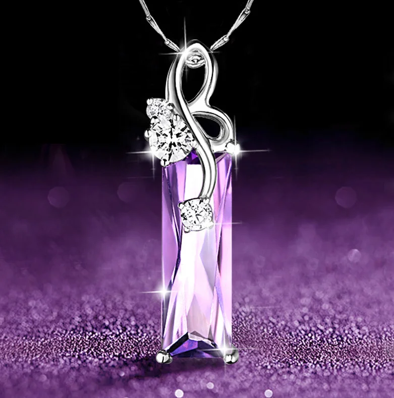 

ANGLANG Aesthetic Purple CZ Women's Necklace Marquise Pendant Luxury Fashion Female Wedding Jewelry 2021