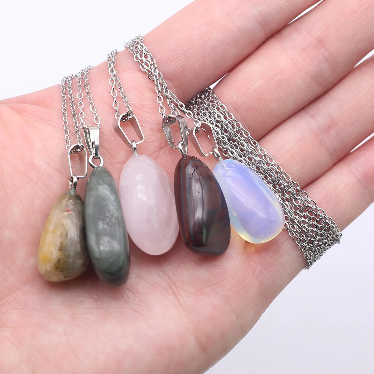 

Natural Stone Pendant Necklace Opal Quartz Amethyst Turquoise Tiger Eye Link Chains Healing Crystals Stone Necklaces For Women