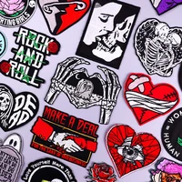 skeleton patches iron on embroidered patches on clothes badge skull hand heart fusible patches stcker stripes sew for jacket diy