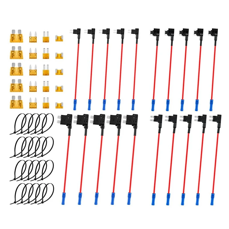 

20Piece Car Add-A-Circuit Fuse Tap Adapter Kits ATO/ATC Mini Low Dual-Slot Blade Fuse Holders ABS Fuse Taps Set