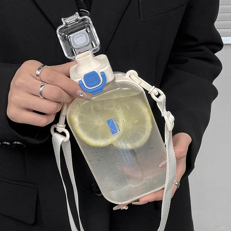 

Bottle Elegant Camping Slim Transparent For With Water Adjustable Sport Strap Bottle Canteen Flat Square Travel Portable