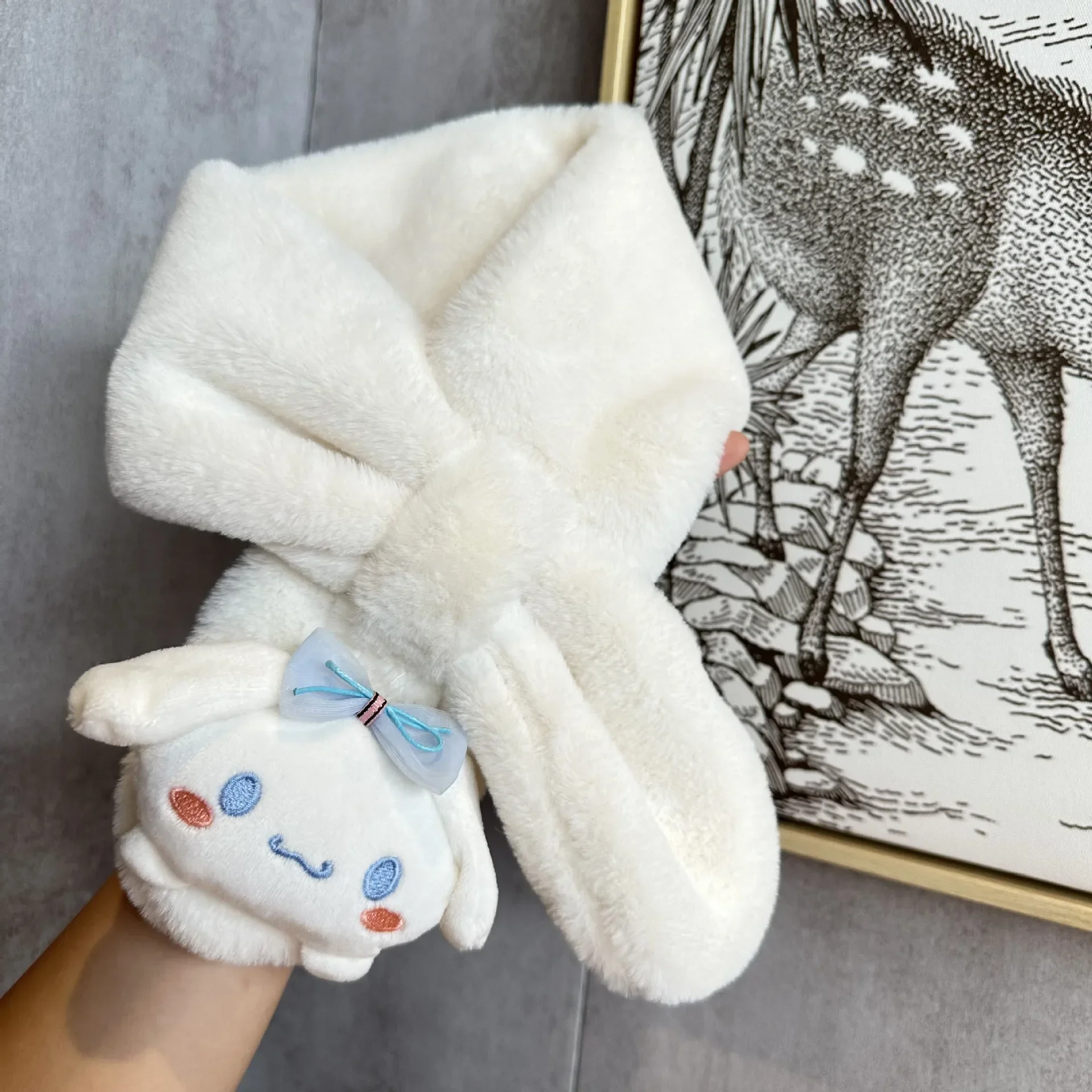 

Sanrio Kawai Plush Thickened Children's Scarf Cinnamoroll Kuromi My Melody Anime Cute Soft Girls Cartoon Kids Girls Boy Scarves