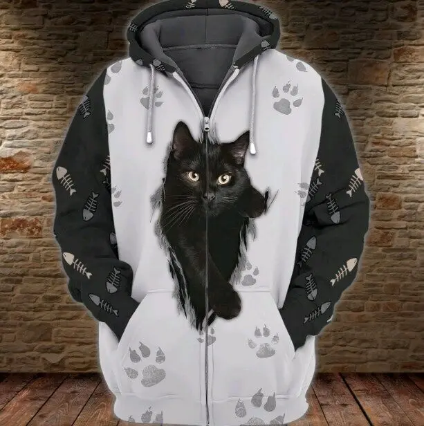 

Black Cat Kitten Cat Love Gift Zipper Hoodie 3D Hoodie All Over Print