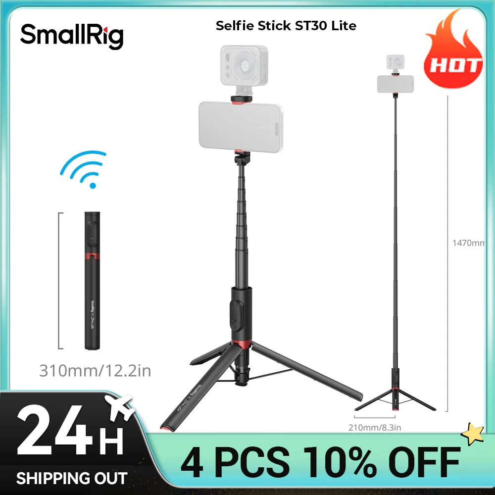 Фото Многофункциональный штатив-монопод SmallRig Phone Selfie Stick Tripod x Drex Lee Boom Selfie Stick ST30 Lite, регулируемая высота от 31 до 147 см, для смартфонов с шириной от 40 до 100 мм №1