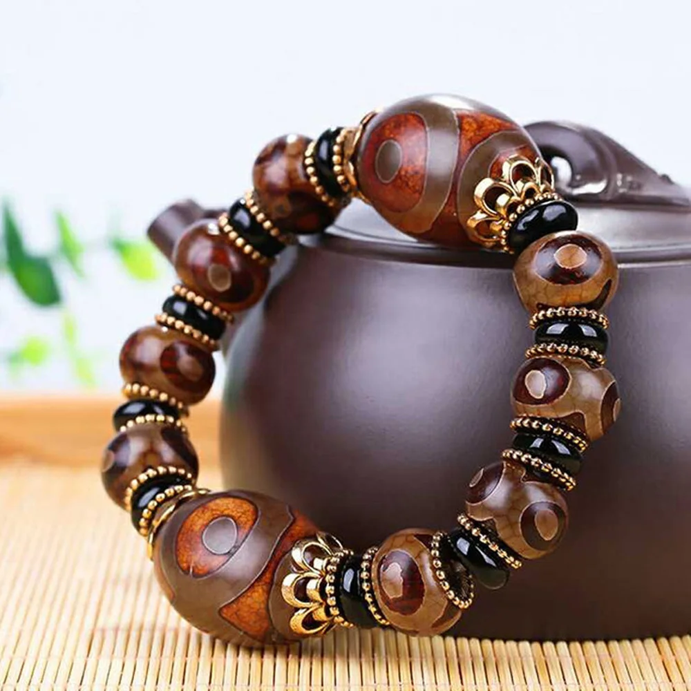 

Old Tibetan Dzi Beads Bracelet Ethnic Style Great Quality Three eyes Dzi Beads Natural Stone Jade Jewelry