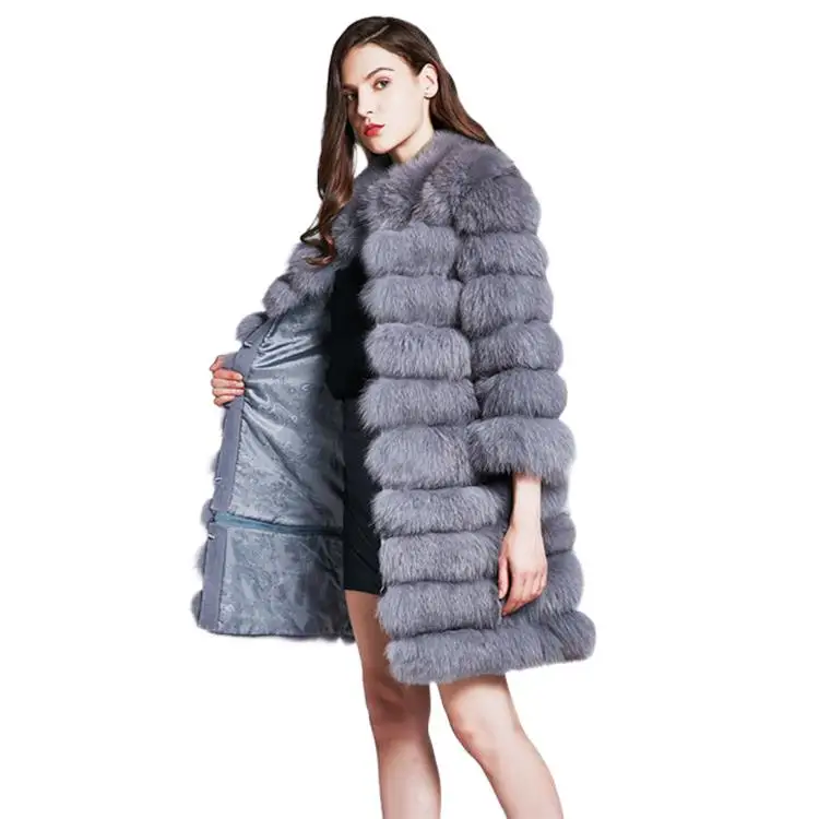 Woman Fox Fur Long Coat Removable Natural Fur Overcoat Real Fox Fur Outerwear Lady Winter Thermal Real Fur Jacket With Fur Vest