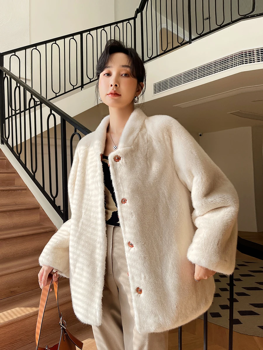 Double-Sided Chinese Style Mink Fur Coat for Women Young Marten Overcoats Short New Winter