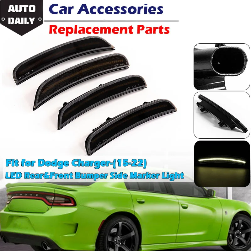 4pcs/Set Front Rear Side Marker Light Lamp Smoked Grey Shell White Light Car Exterior Refit Part Fit For Dodge Charger 2015-2022