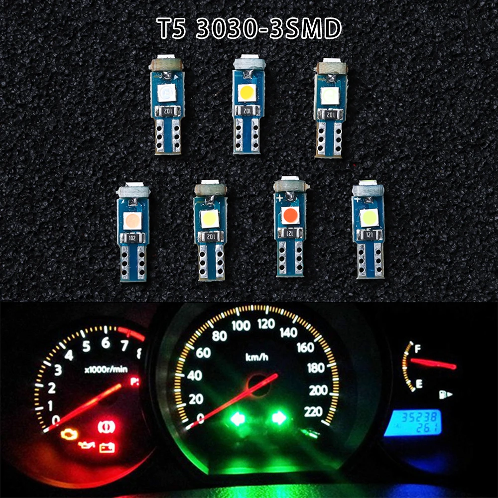 

Новинка, 10 шт., светодиодные лампы T5 3030-3SMD для салона автомобиля, индикатор подогрева приборной панели, лампа для приборной панели