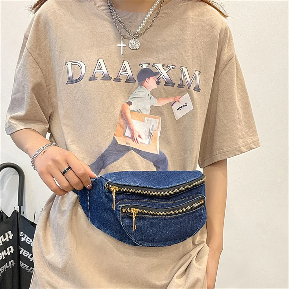 Fashion Denim Crossbody Sling Bags Women Casual Versatile Fanny Packs Female Personalization Vintage Street Sports Chest Bag
