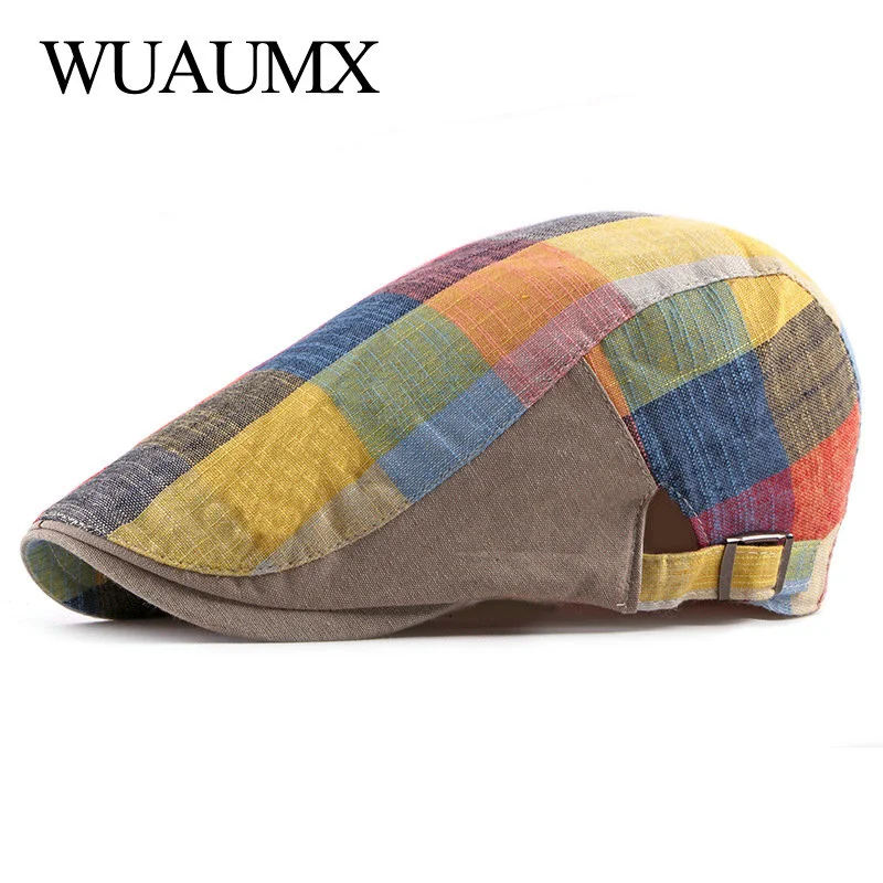 

Spring Summer Berets Hats For Women Men Multicolor Plaid Herringbone Caps Duckbill Newsboy Cap Thin Cabbie Ivy Flat Hat