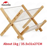 Naturehike 2-Layer Folding Bowl Rack 1kg Ultralight Stainless Steel Bamboo Frame Outdoor Dishes Plates Storage Drainage Tool