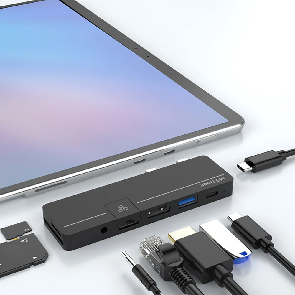 

USB C Hub for Microsoft Surface Pro 8 HDMI-compatible RJ45 Gigabit USB3.0 TF Card Reader PD Type-C Adapter for Surface Pro X