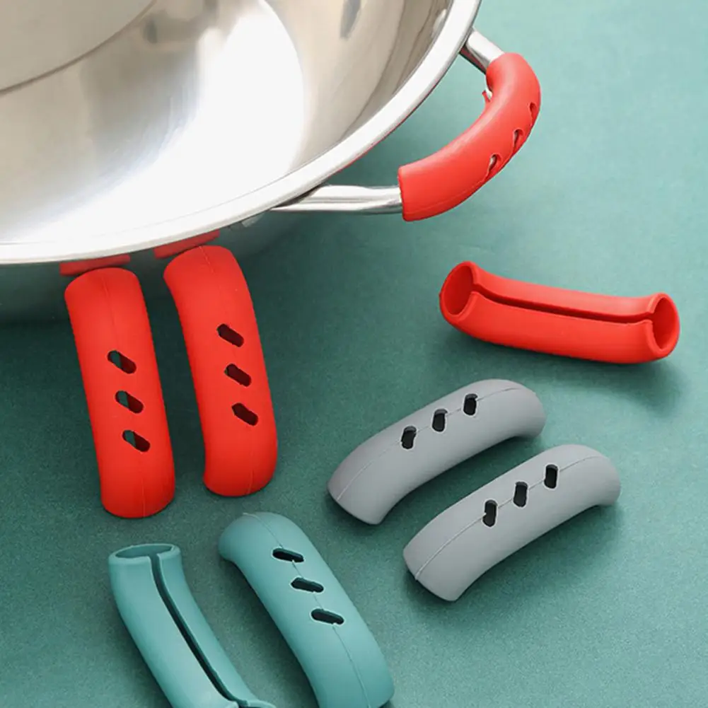 

2Pcs/Set Pan Handle Cover High Temperature Resistant Bright Color Fadeless Soft Professional Anti-Slip Fit Tightly Silicone Pan