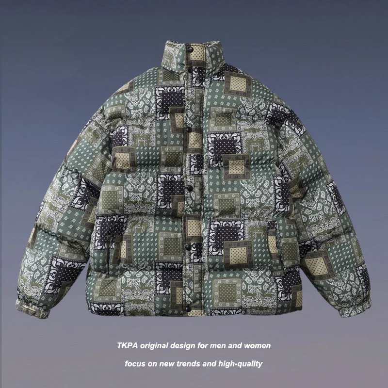 

Hip Hop Parkas Men Streetwear Retro Cashew Flowers Print Oversized Warm Outwear Mens Harajuku Casual Thicken Parka Coats Couples