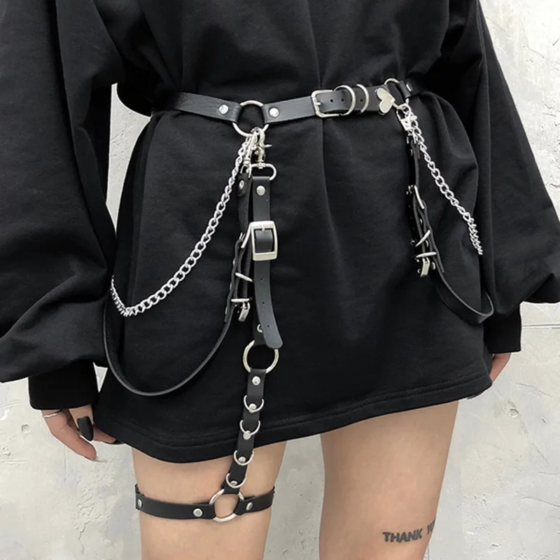 

Women Skirt Belt Female Pu Leather Hiphop Rock Sexy Jeans Heart Punk Belt With Metal Waist Chain Belt For Women Female Belt