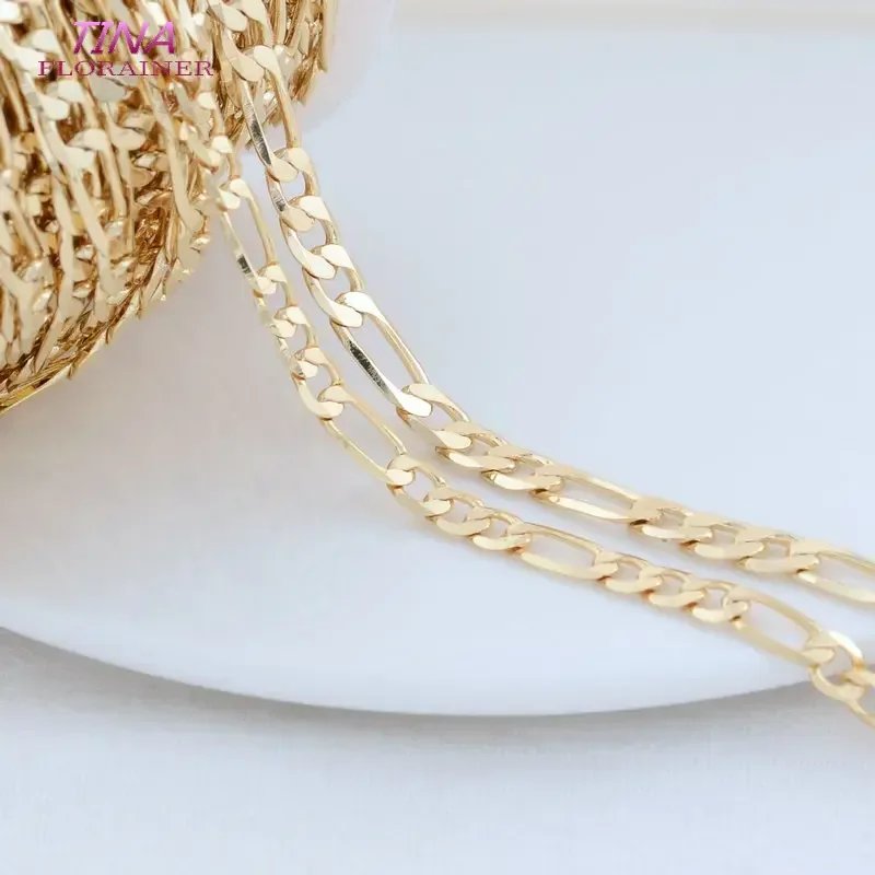 Цепочка латунная позолоченная 14К Florainer Tina 1 метр 4 5 мм