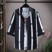 summer new slim fit men striped shirts fashion streetwear half sleeve polo tees korean casual blouses tops clothing for youth
