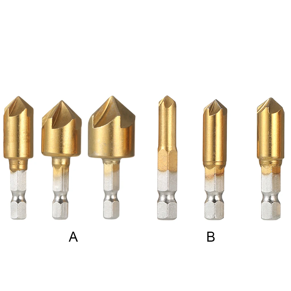 

Pack of 3 90 Degree Countersink Drill Bits Hex Shank Woodworking Drilling Hole Puncher 5 Flute Portable Milling 6-9mm