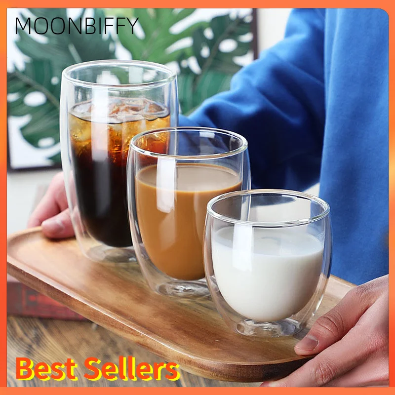 

250/350/450ml Heat-resistant Double Wall Glass Cup Beer Coffee Cups Handmade Healthy Drink Mug Tea Mugs Transparent Drinkware