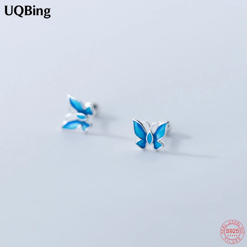 Женские серьги-гвоздики из серебра 925 пробы с синей эмалью