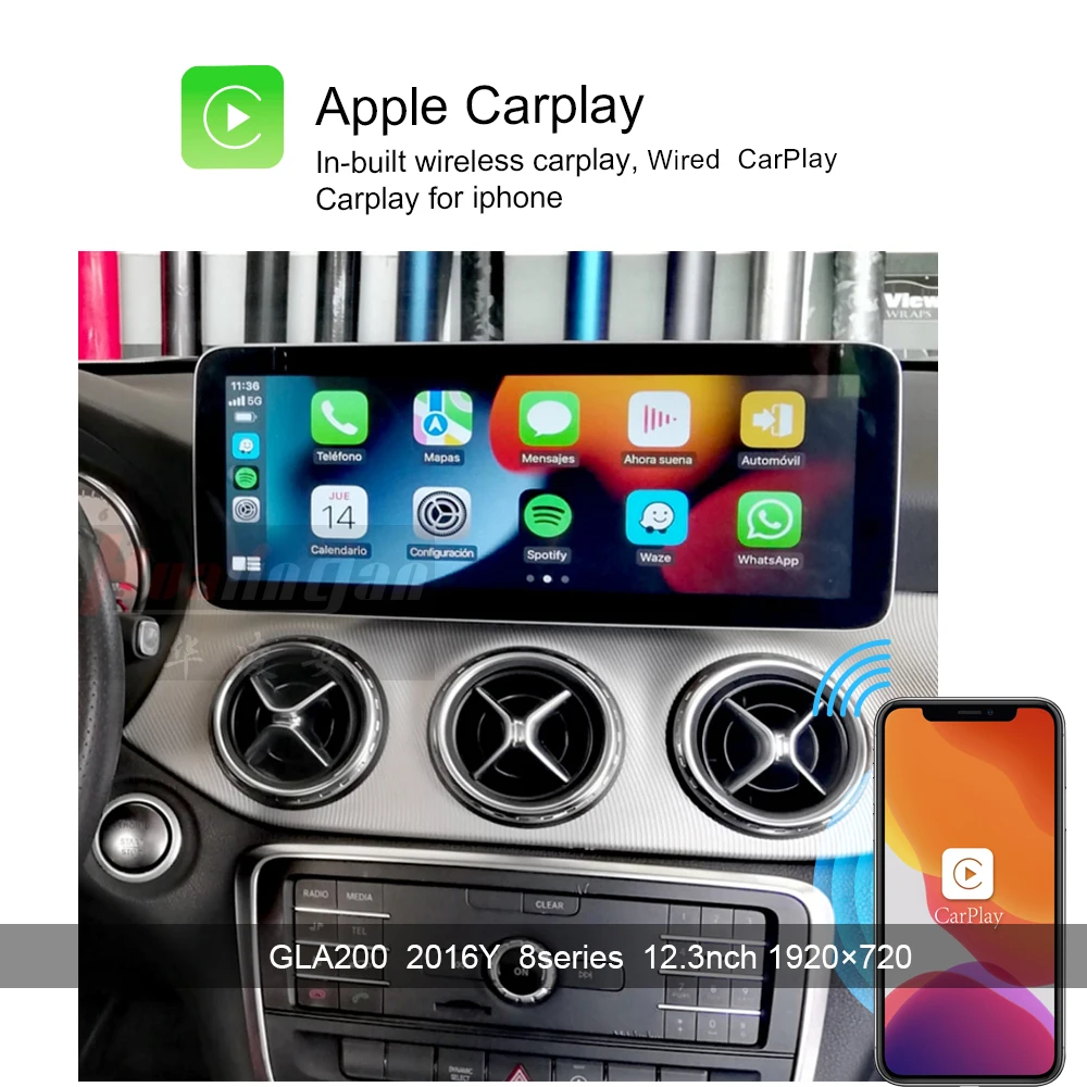 Hualingan Android 12.3inch Nawigacja Auto for Mercedes Gla Cla 2015 2016 2017 2018 NTG5.0 Apple Carplay Multimedialna