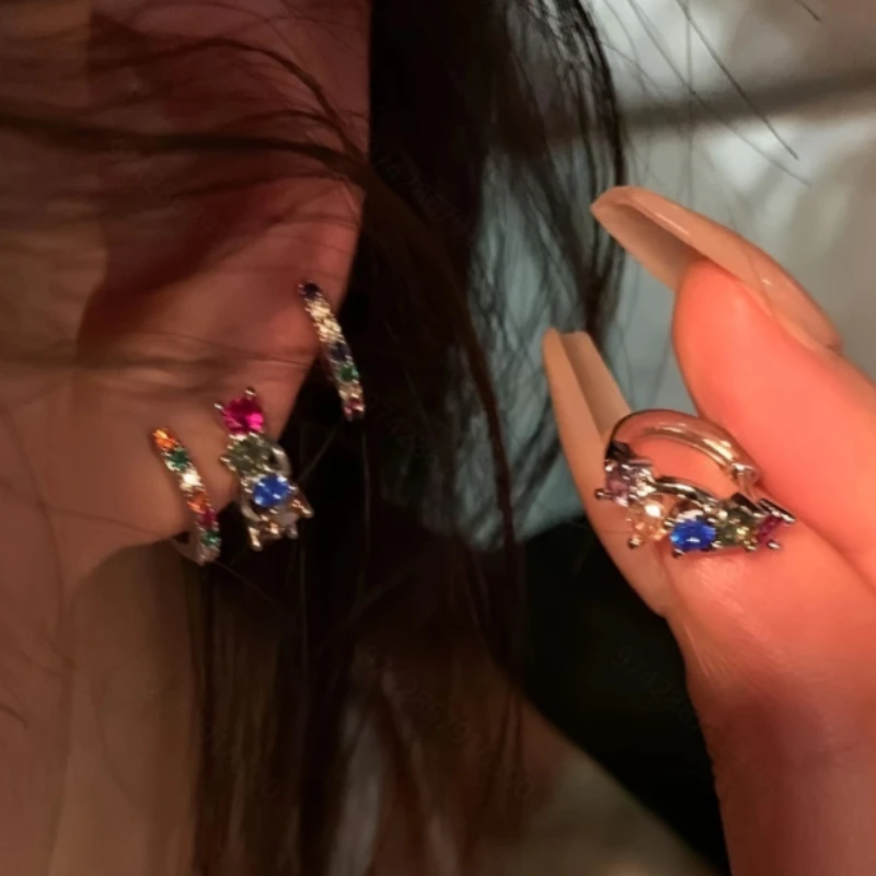Y2k красочные инкрустированные серьги с имитацией бриллиантов для женщин