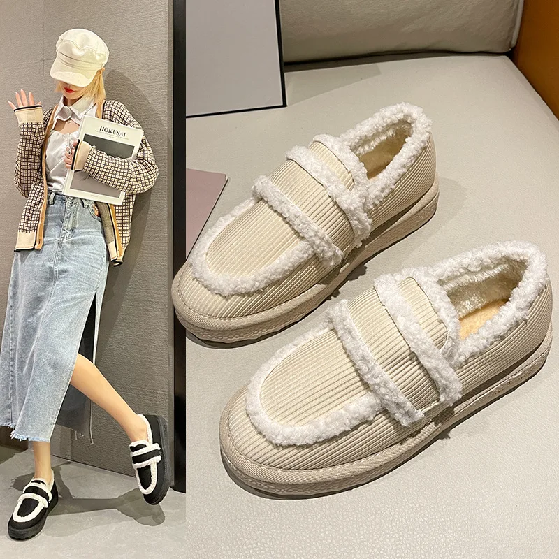 

Fashion Plush Shoes Women's Autumn and Winter 2021 New Net Red Thick Heel Lefu Versatile Trendy Shoes and Plush Cotton Shoes