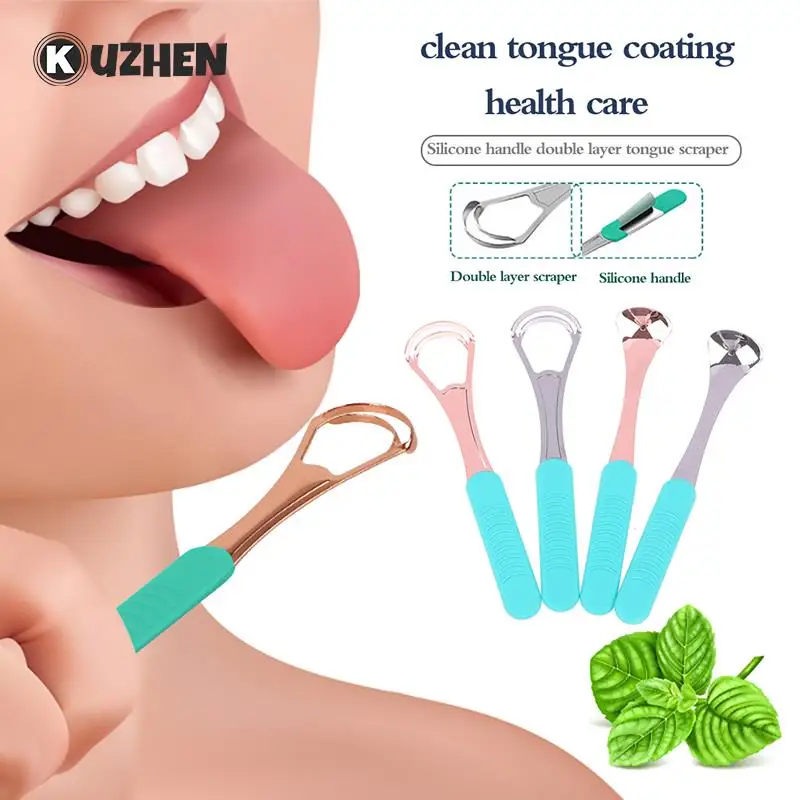 2pcs Tongue Scraper Stainless Steel Oral Cleaner Professional Eliminate Bad Breath Metal Mouth Brush For Adults