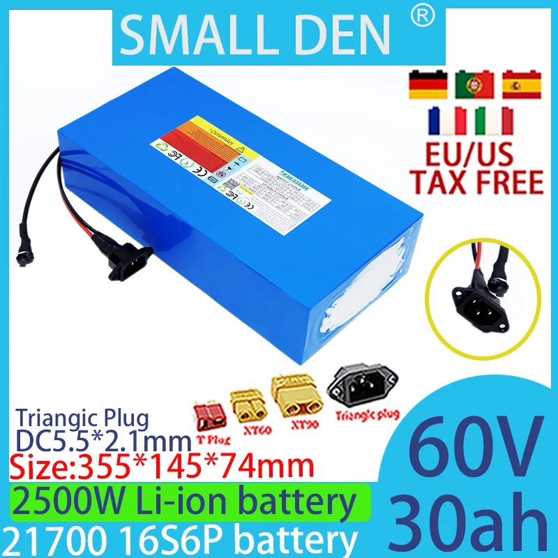 Новый блок литиевых батарей класса А 60 в 30 Ач 21700 16S 6P 1000-2500 Вт высокомощный