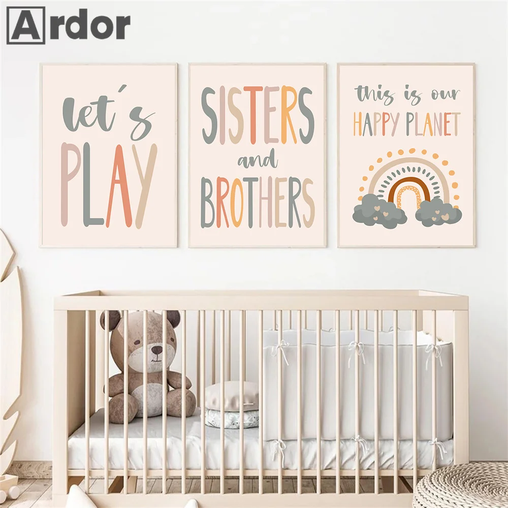 

Nursery Wall Art Posters Sisters Brothers Canvas Painting Rainbow Poster Quotes Print Nordic Wall Pictures Baby Kids Room Decor