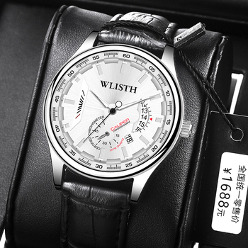 Business Quartz Watch for Man Unique Automatic Date Dial Design Luminous Pointer Leather Strap Exam Chronograph Man's Clock Gift-36603