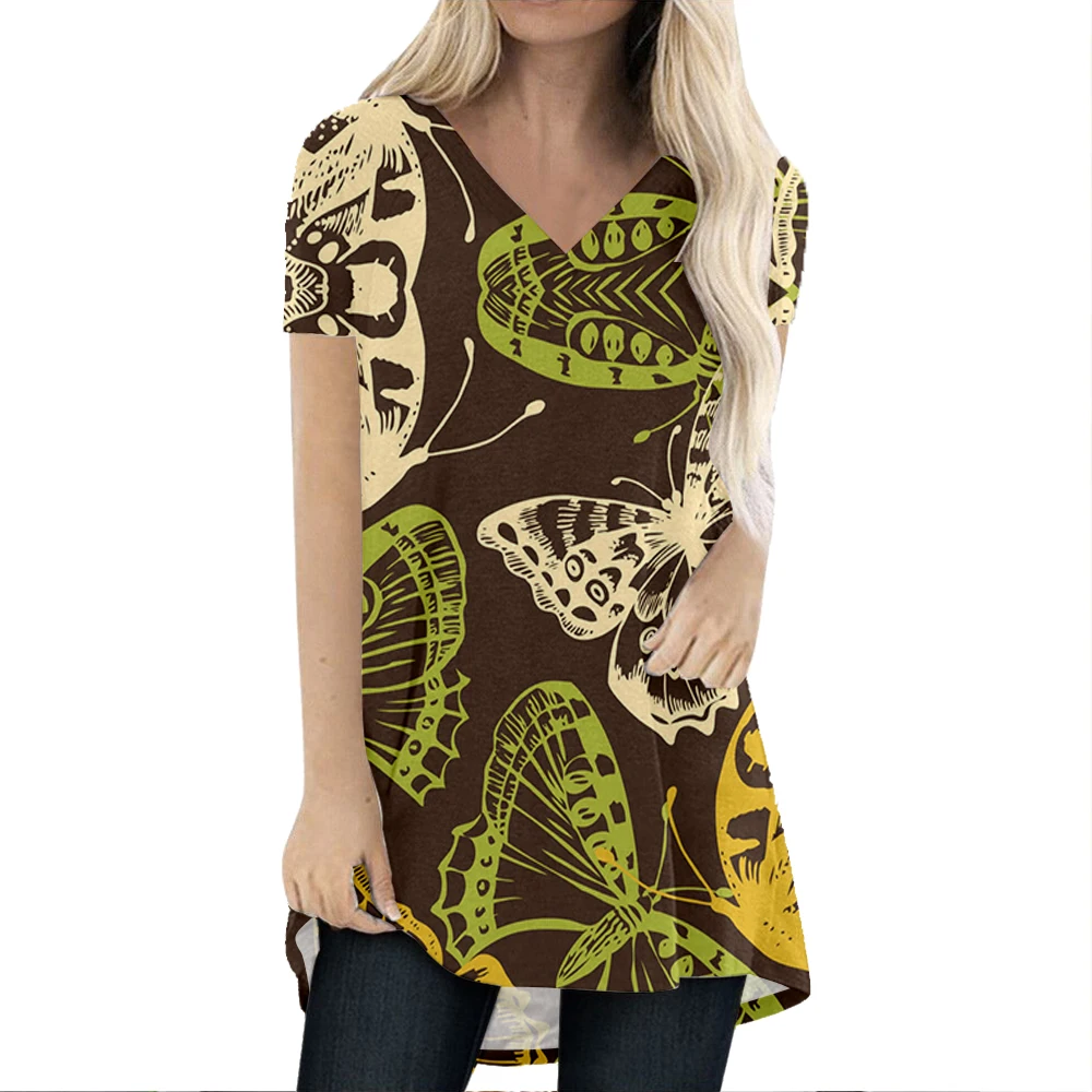 

Summer Soft Short Dress Women Casual Dress Fashion Insect Printing Female Short Sleeve V-Neck Ladies Loose Dresses